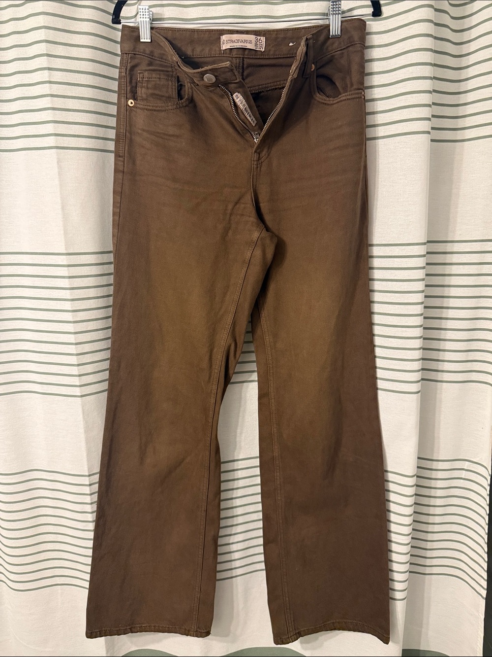 Stradivarius Brown Straight Jeans with Branded Waist Label